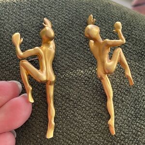 Vintage Earrings Nude Figural people Climbing - signed